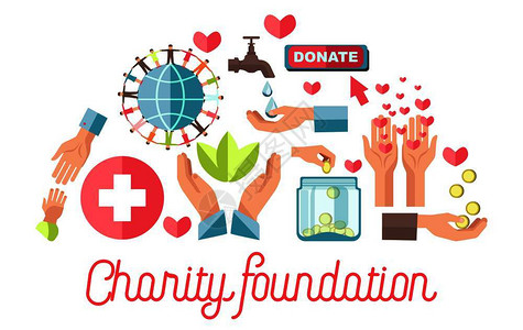 支持正版字体慈善基金会宣传海报有关慈善基金会宣传海报上面印有小图标插画