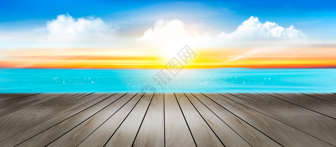 暑假热带海滩日落全景图片