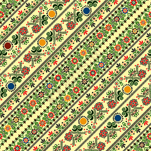 匈牙利传统刺绣启发的矢量无缝模式设计图片