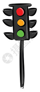 黑杆上的交通灯光包括所有三种颜色矢量彩图画或插图片