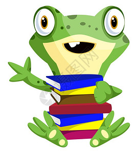 死青蛙携带书籍插图白色背景的矢量图片