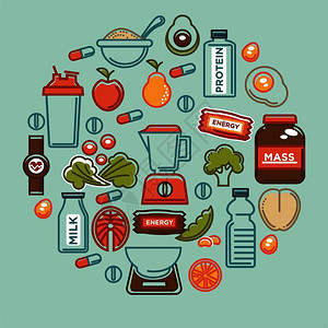 低热量食物运动健康饮食图标插画
