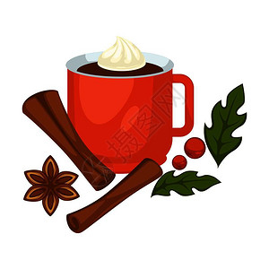 咖啡浆果热咖啡饮料棉花糖肉桂插画
