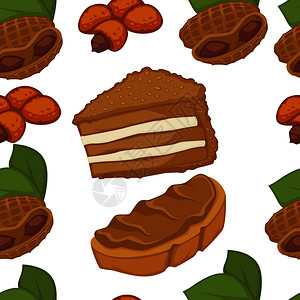 贝壳蛋糕花生酱素食饼干糕点蛋和巧克力成分的矢量图标花生酱或饮料甜点的花生酱饮料和甜点的花生酱素食饼干和糕点及巧克力成分的花生酱盘或饮料以插画