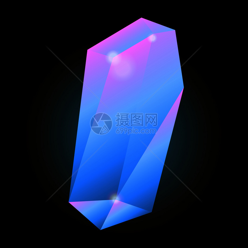 含有粉色发光的蓝晶体使用浅度梯表面和尖锐边缘传播光亮的昂贵天然矿物在黑色背景上孤立的卡通平面矢量插图使用粉色发光的蓝晶体图片