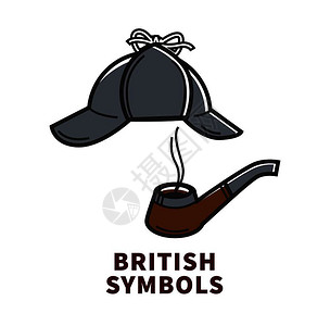 英格兰英国标志宣传海报有著名的夏洛克福尔摩斯插画