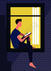 男坐在窗口读书图片