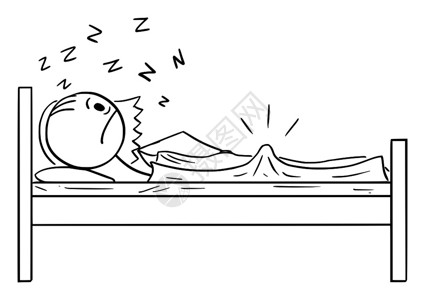胯部矢量卡通插图描绘失败男子躺在床上和妻子睡觉时勃起的概念图插画