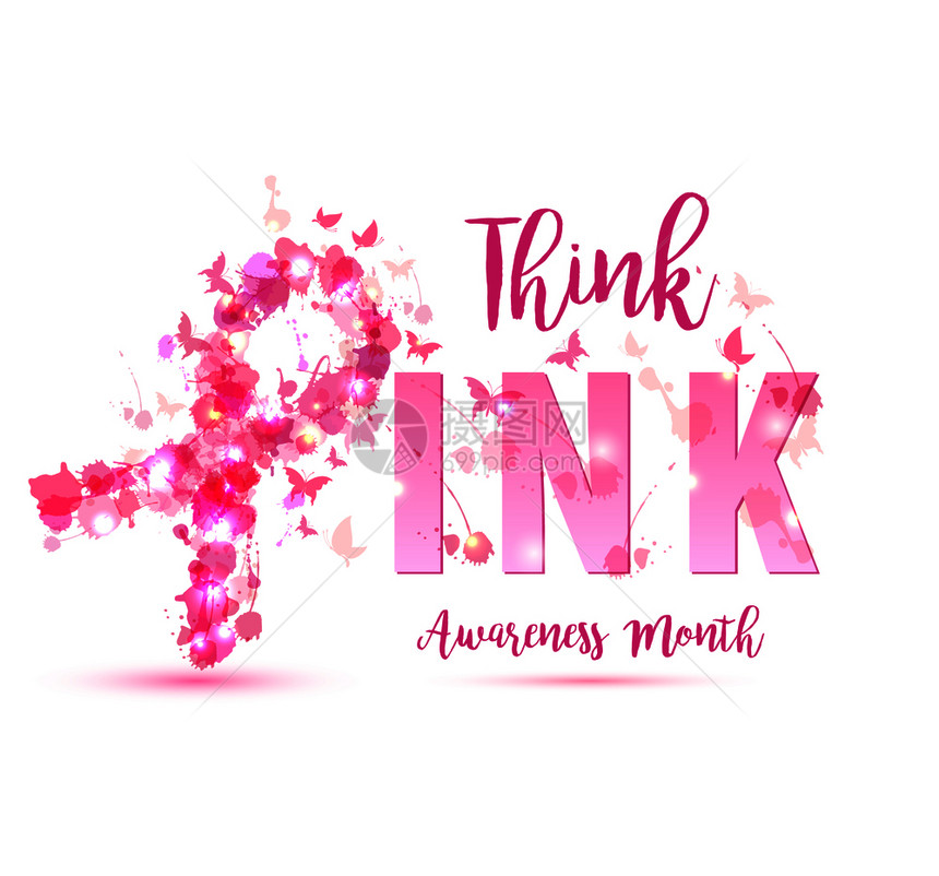 乳癌认识概念说明粉色丝带符号水彩涂与文字认为粉的矢量手绘图解乳腺癌认识概念说明粉色丝带符号图片