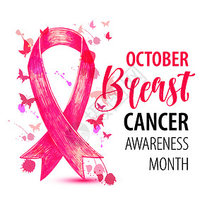 带有粉色符号丝的乳罐横幅腺癌八月提高认识高清图片