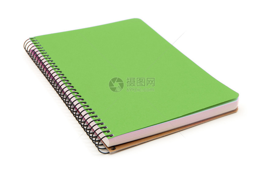 白色背景上隔离的绿色笔记本图片
