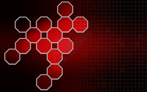 红色背景的六边形结构3D转化图片