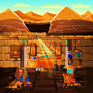 埃及木乃伊古埃及法老卡通矢量图插画