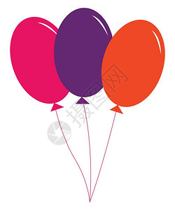 三个气球一粉色紫橙矢量彩画或插图图片