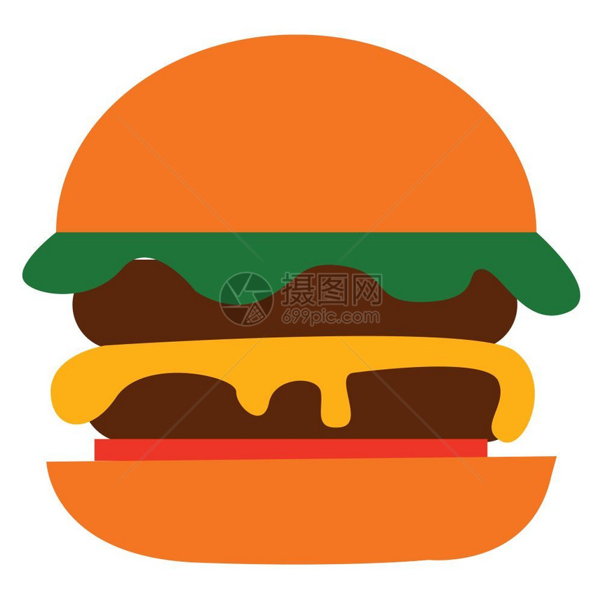 汉堡包加奶酪生菜和番茄矢量彩色画或插图图片
