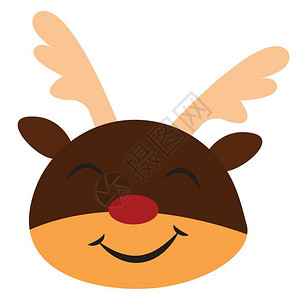 一只非常可爱的小鹿脸红鼻子矢量彩色画或插图图片