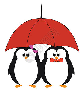 企鹅夫妇共用同一个雨伞图片