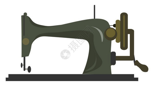 绿布抠图灰色缝纫机用绿轮旋转矢量颜色绘图或插插画