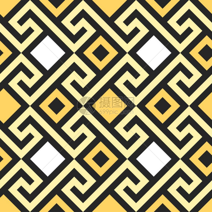 传统的无缝古金方形希腊装饰品Meander无缝希腊金装饰品Meander图片