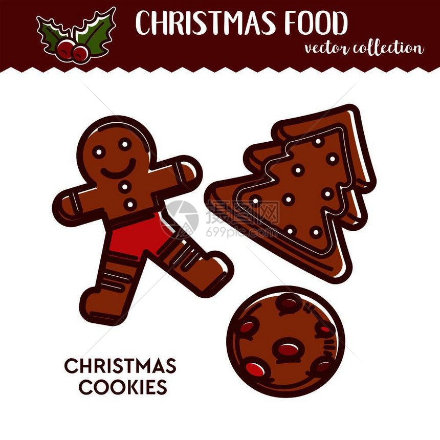 以人和圣诞节树做面粉和甜点以庆祝节日和卡通矢量图圣诞食物或零姜饼干节日烹饪图片