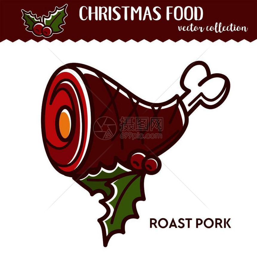 烤猪肉圣诞节食红莓调味料理图片