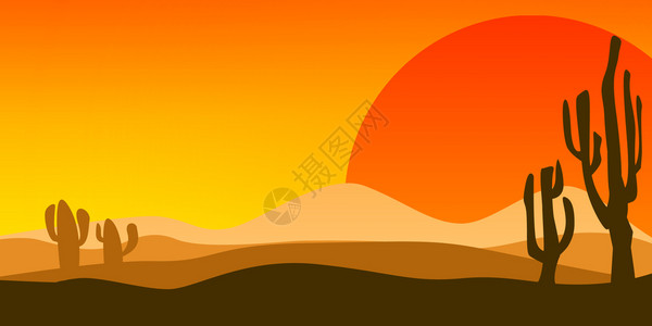日落时的沙漠景观仙人掌3D转化背景图片