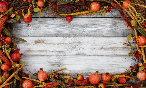 感恩节秋天在白锈木上的矩形边界装饰图片