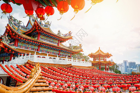 灯笼矢量扁平马来西亚吉隆坡神庙TheanHou寺背景