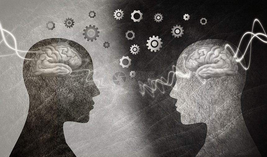 神经科学的发展对人培训智力认知和教育2个人头的轮光图记忆概念神经学和心理图片