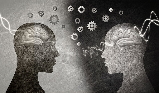 齿轮人神经科学的发展对人培训智力认知和教育2个人头的轮光图记忆概念神经学和心理背景