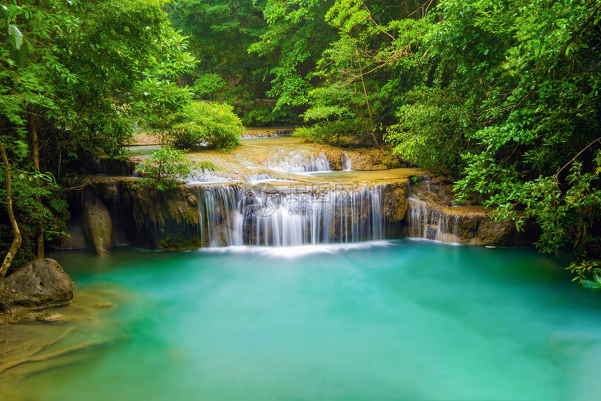 ErawanWaterfallKanchanaburi地区自然景观位于泰国用度假旅行和游景点图片