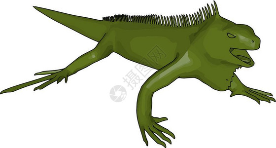 彩色绿的爬虫捕食者是非常危险的动物有两只眼睛矢量颜色图画或插图片