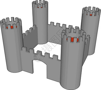 小型堡垒大门有四面墙和大塔可防止敌机进入非常可爱的矢量颜色图画或插图片