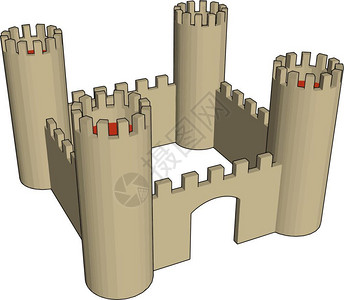 堡垒墙壁童话城堡或门结构在这个城堡里公主和他们的父母住在一起国王和女的墙壁塔都非常坚固以至于没人能轻易进入矢量彩色图画或插插画