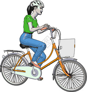 女骑自行车者对路上缓慢运动的自行车周期感到疑惑图片