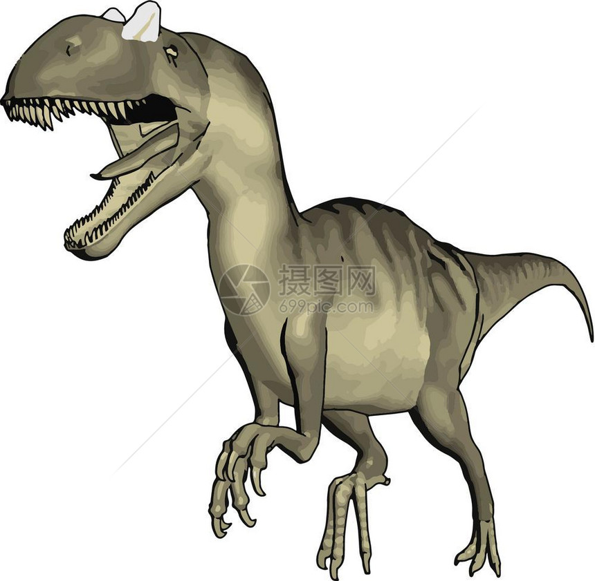 在古史前的侏罗纪时期发现的恐龙是灭绝动物强大食肉动物矢量颜色图画或插图片