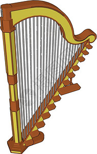 竖琴的基本部件是颈共振器和弦矢量彩色图画或插图片