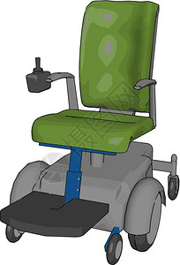 电动座椅这个电动椅子是六轮式和非倍的具有不同部件如底盘电池控制器或手臂摄取架起的旋杆座椅等矢量彩色图或插插画
