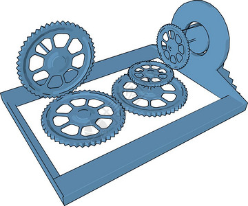 四个螺旋或轮相互连接形成一个系统或短机械装置矢量颜色图或插背景图片