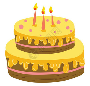 黄色蜡烛黄冰淇淋蛋糕矢量或颜色插图插画
