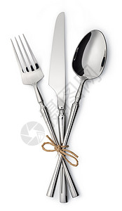 银餐具餐具套装有叉子刀和勺白色背景隔离在上背景