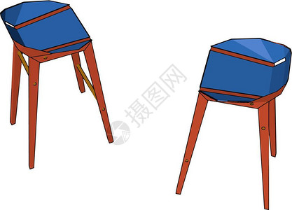 2个蓝色凳子用于有4条腿矢量颜色绘画或插图的坐椅图片