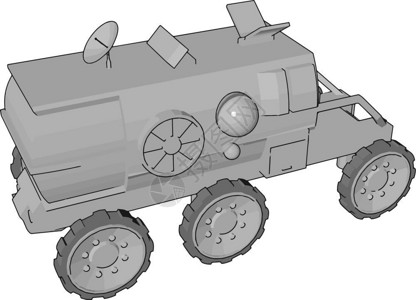 卡车底盘它是一种空间探索车辆由轮底盘矢量颜色图或插组成的小型卡车加压机舱大小由轮式底盘矢量颜色图或插组成插画