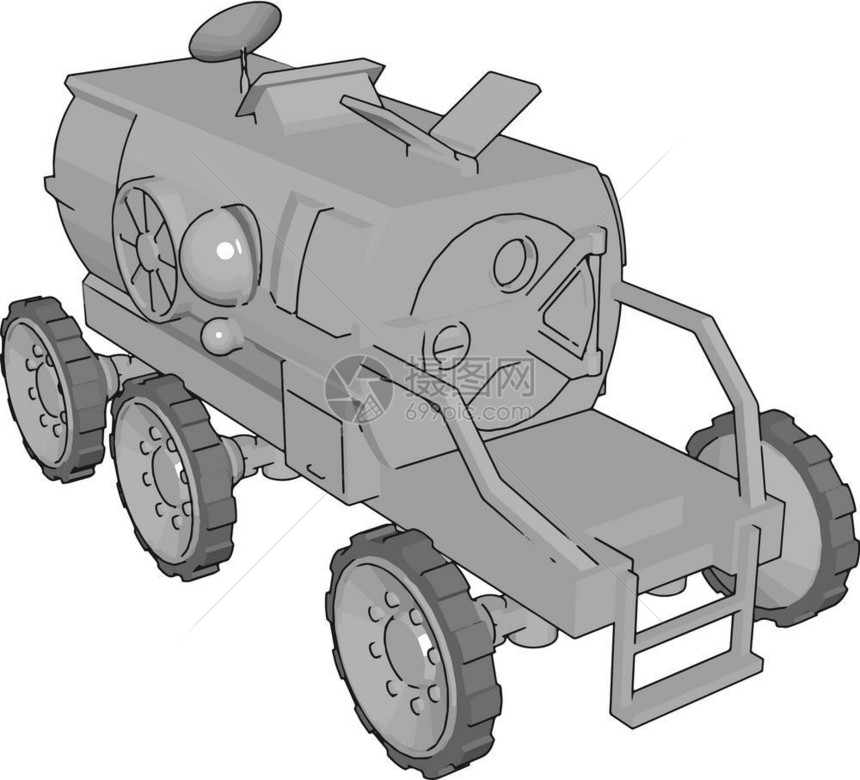 它是一辆六轮车有天线可以附加吊索绳背鞋和绞矢量彩色图或插等工具图片