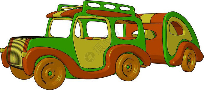 推动绿色崛起汽车玩具在地板上滑动轻微的推动矢量图插画