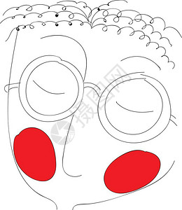 卷发男孩戴大眼镜红脸颊漫画矢量彩色或插图图片