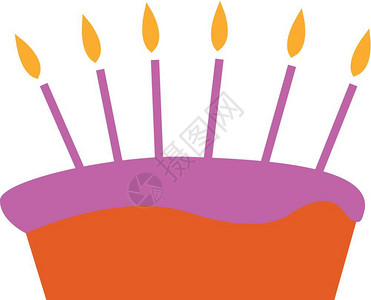 一份大生日蛋糕上面有紫色美食和蜡烛上面有矢量彩色绘画或插图图片