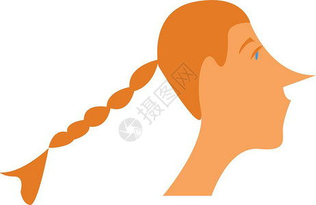 编结的蓝眼睛长头发金女士身着编织的发型矢量彩色绘画或插图插画