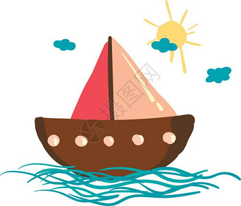 卡通海洋中帆船矢量元素背景图片