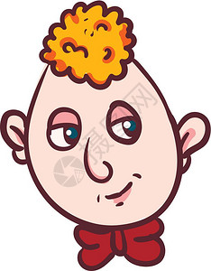 一个长面对的男孩穿着红颈领向量彩色绘画或插图图片